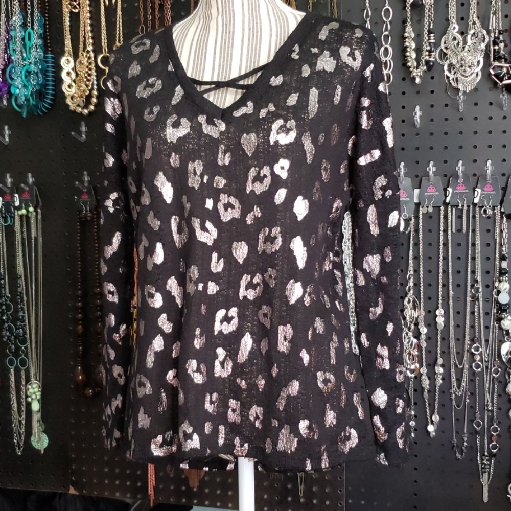 NWOT Black and Silver Sweater Blouse